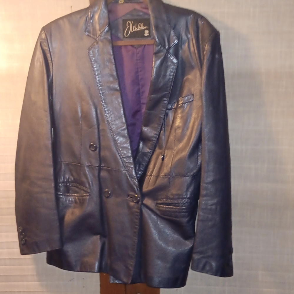 Vintage 1970's J Walden Classic Ladies Navy Blue Genuine Leather Blazer Size S
